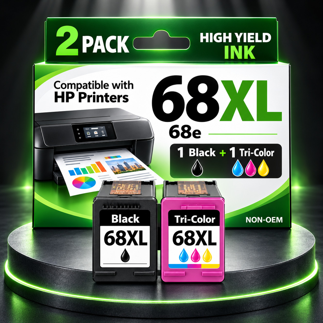 68XL High Yield Ink Cartridges Combo Compatible with HP Envy 6555e 6155e 6130e