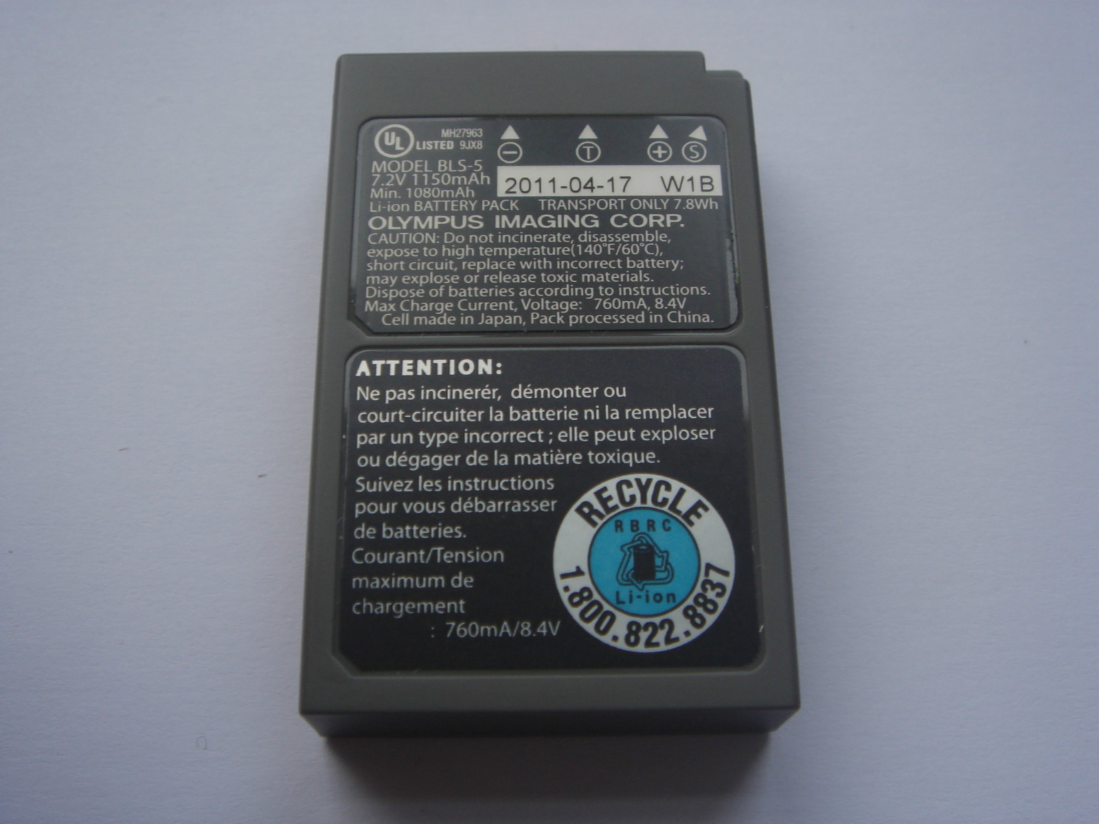 Genuine Original Olympus BLS-5 Battery 7.2V 1150mAh New In France