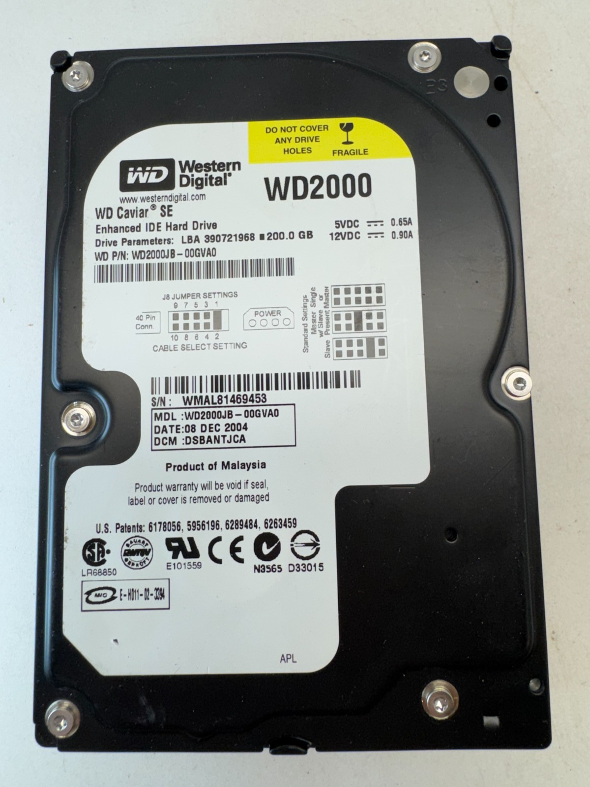 Western Digital WD2000JB-00GVA0 200GB Caviar SE IDE DCM DSBANTJCA Vintage HDD