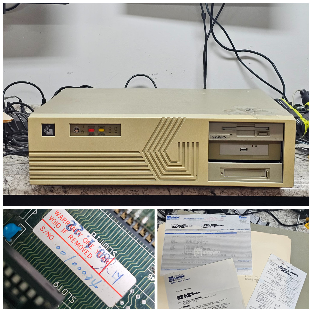 Rare Vintage Gateway Desktop w386 16Mhz Creative 1350B Paperwork & Low Serial MB