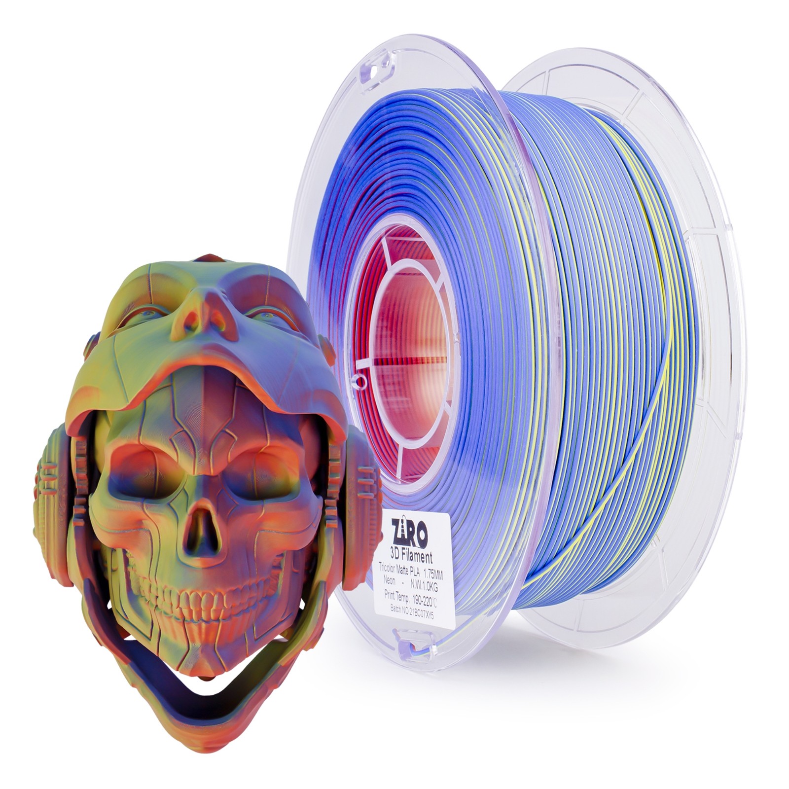 Ziro 3D Tri-Color Matte PLA 1.75mm 1kg, Dimensional Accuracy +/- 0.03mm