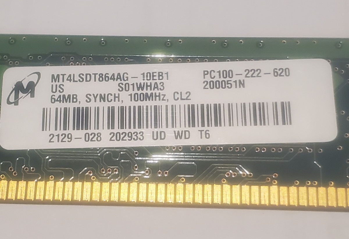 MICRON MEMORY 64MB SDRAM PC100   MT4LSDT864AG-10EB1 SEE PICTURE
