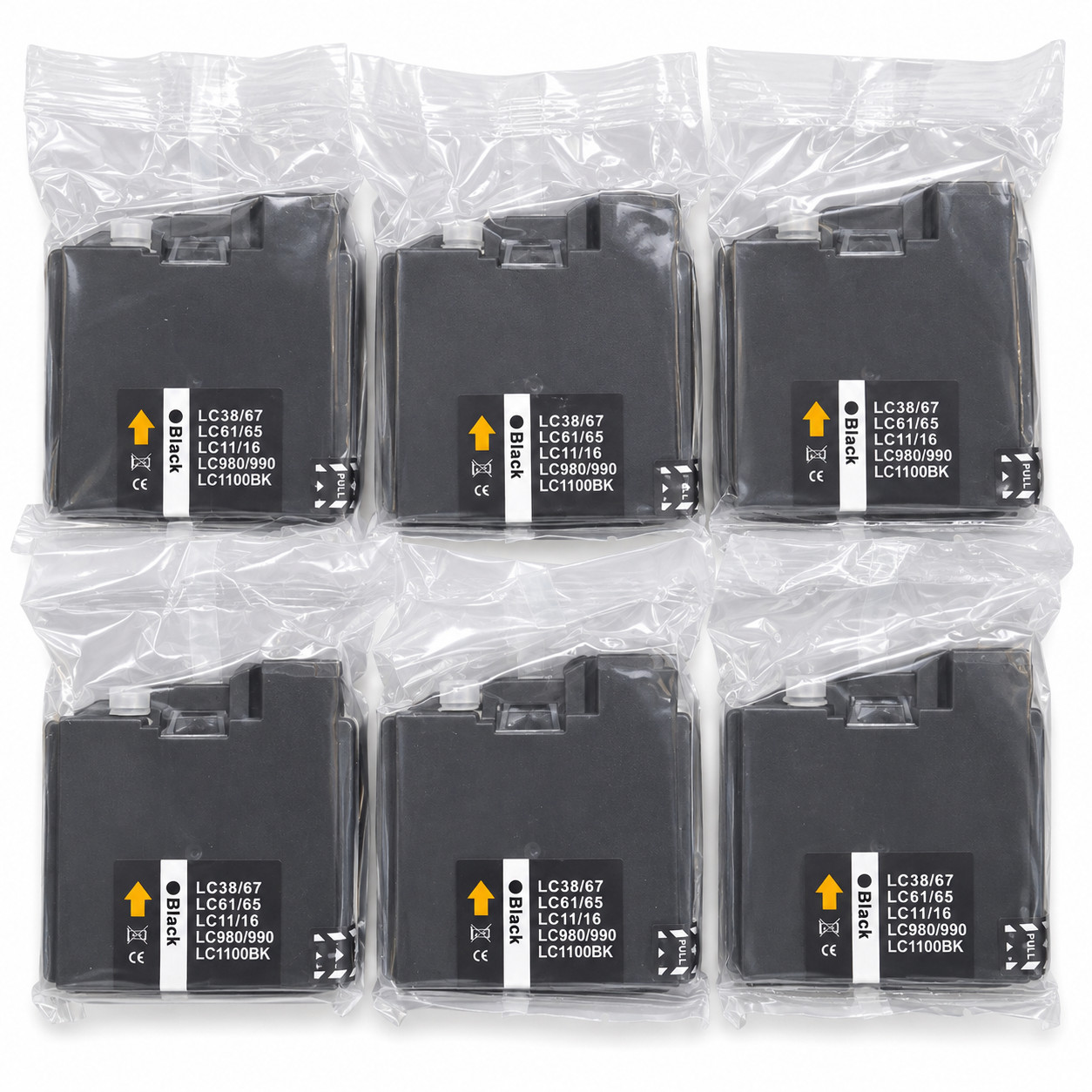 ASW LC61BK LC65BK Black Ink Cartridges Compatible w Brother 6 Pk Sealed FREE S/H