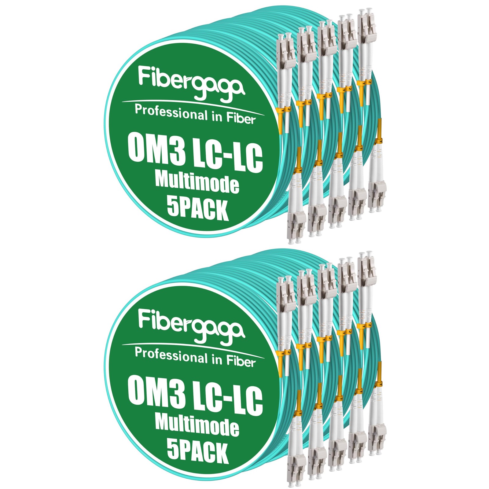 Fibergaga®LC to LC OM3 Fiber Patch Cable Multimode 5M(16ft), 10Pack | Multi M...