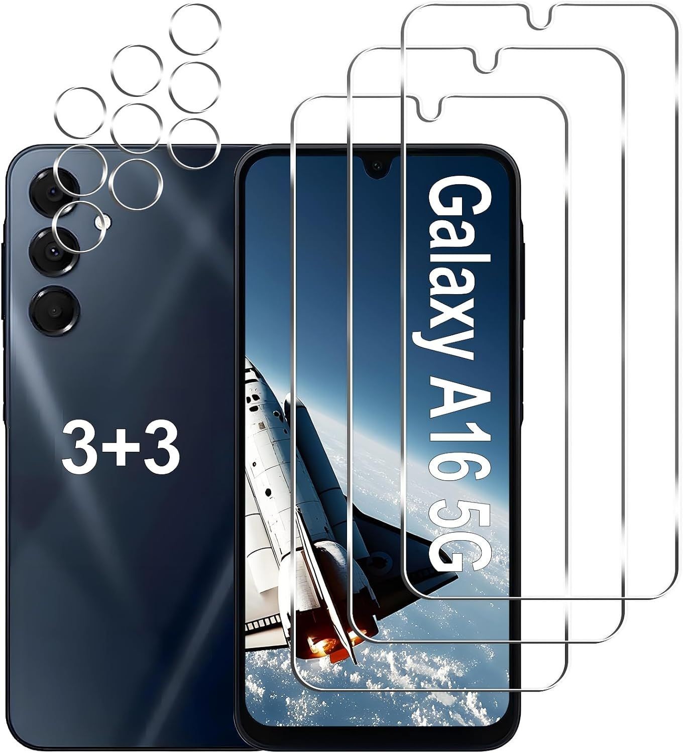 3+3 Pack Galaxy A16 5G Screen Protector + Camera Lens Protector, 9H Tempered Gla