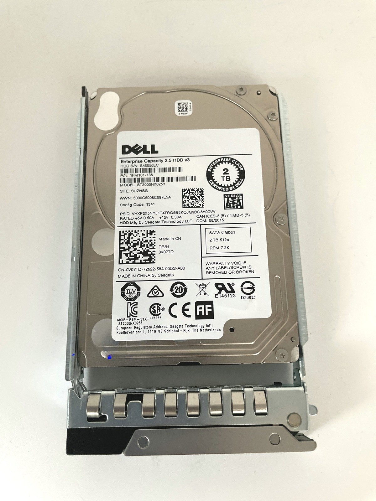 FOR DELL 0V07TD ST2000NX0253 2T SATA 7.2K 2.5 inch 128M server hard disk w/Tray