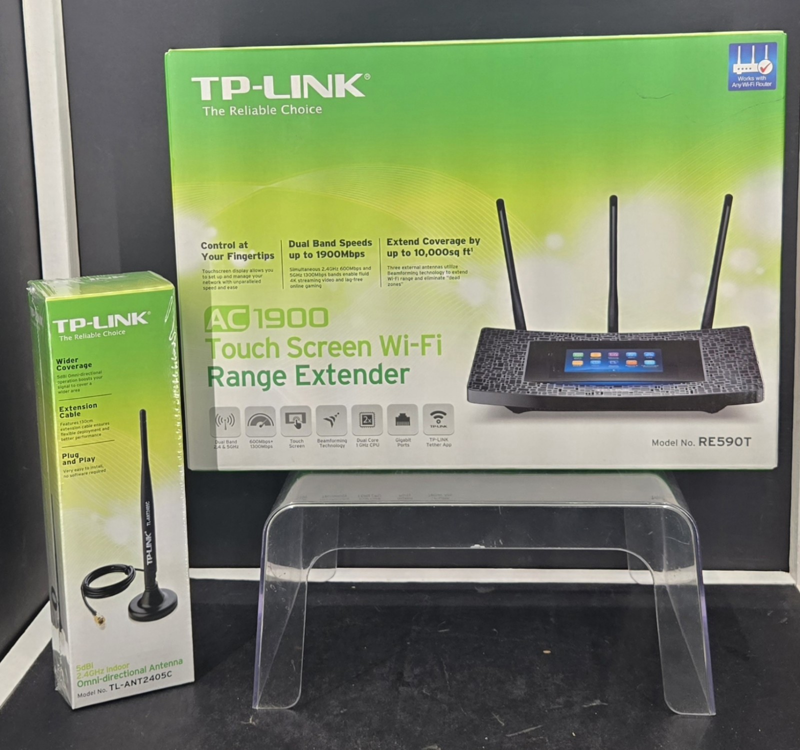  TP-LINK RE590T - AC1900 Touch Screen Wi-Fi Range Extender Open Box W/Antenna 