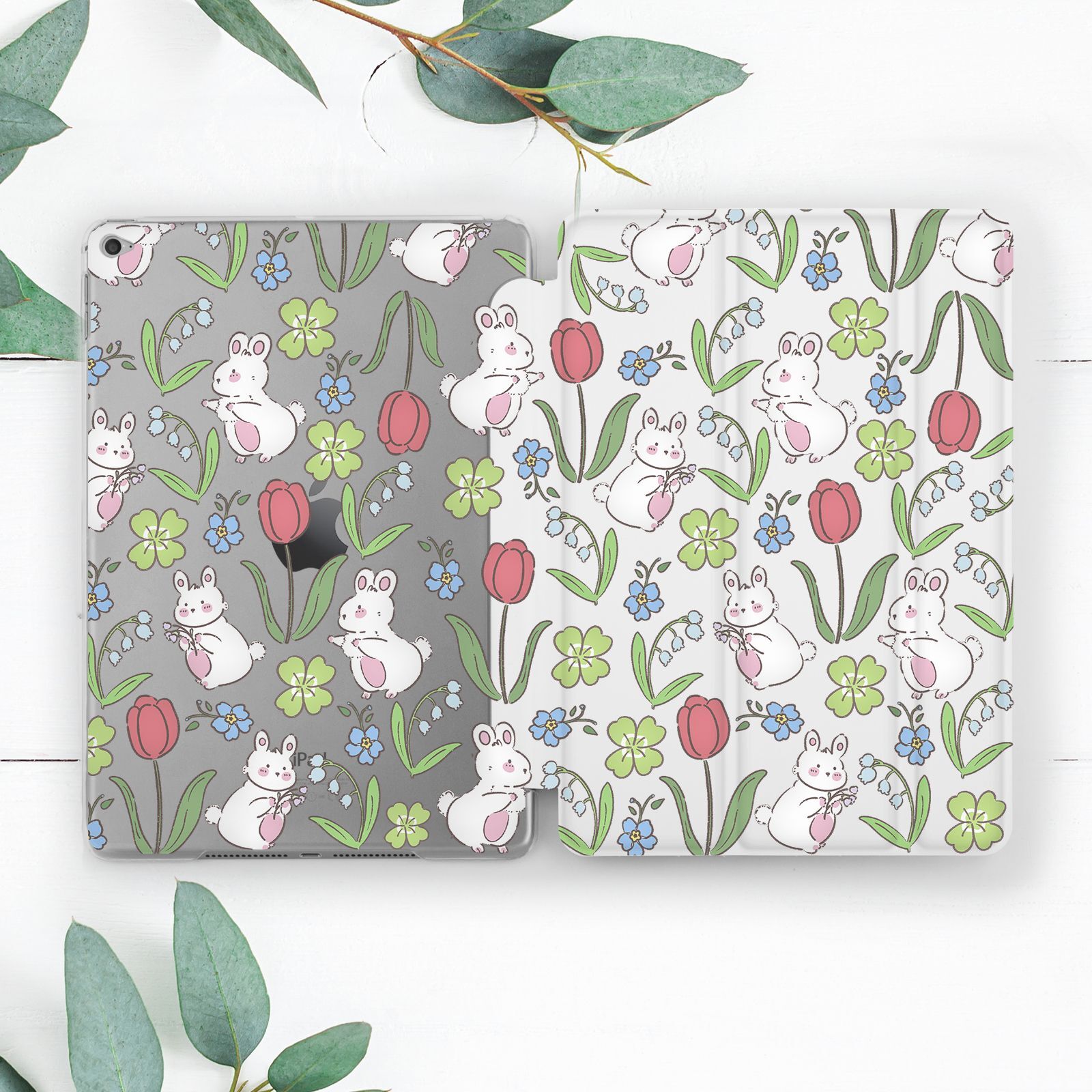 Cute Rabbits Bunnies Flowers Case For iPad 10.2 Pro 12.9 11 9.7 Air 4 5 Mini
