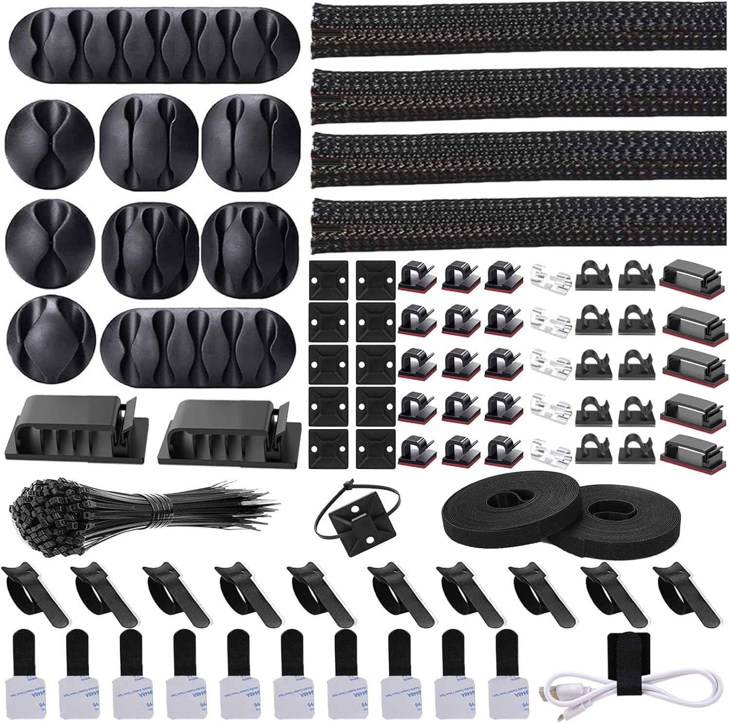 Cord Management Organizer Kit 4 Cable Sleeve Split 192PCS Cable Management