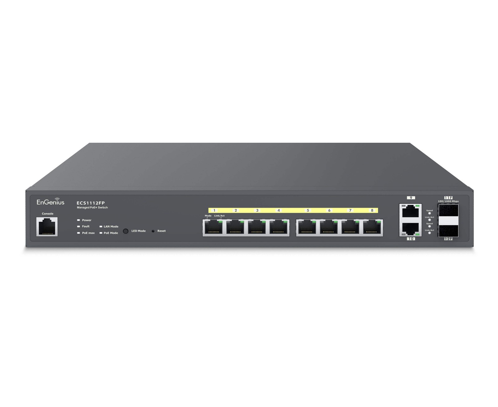 EnGenius ECS1112FP — Cloud‑Managed 8‑Port Gigabit PoE+ Switch (130W, TAA Complia