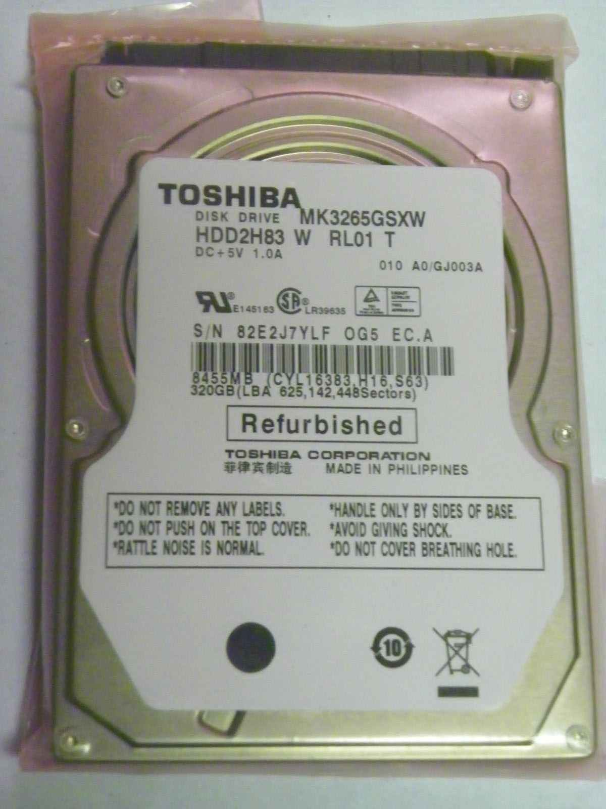 Toshiba MK3265GSXW (HDD2H83 W SRL01 T) 010 A0/GJ003A Laptop 320GB 2.5" SATA HDD