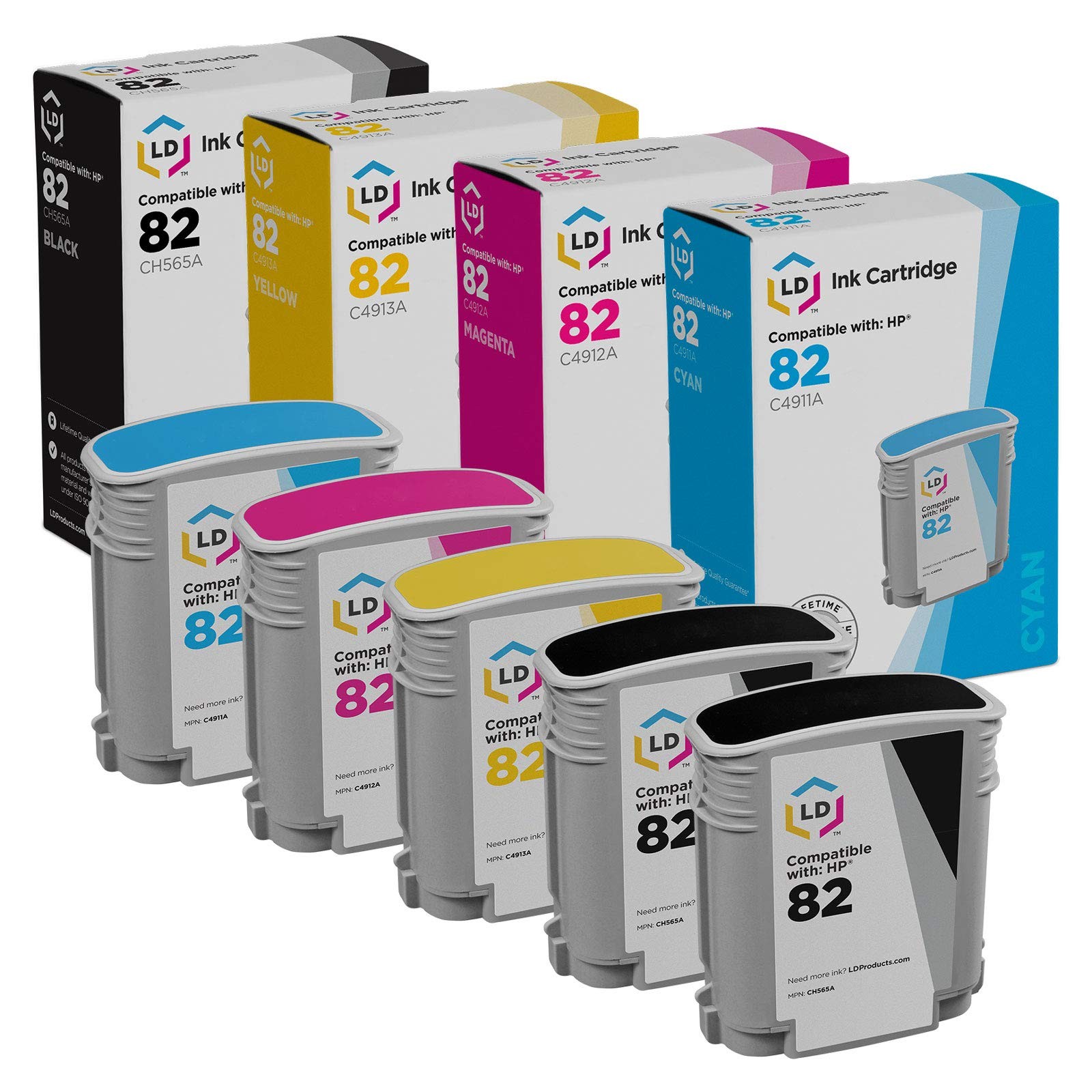 LD Replacement Replacements Fits for HP 82 5PK: 2 CH565A/C4911A/C4912A/C4913A