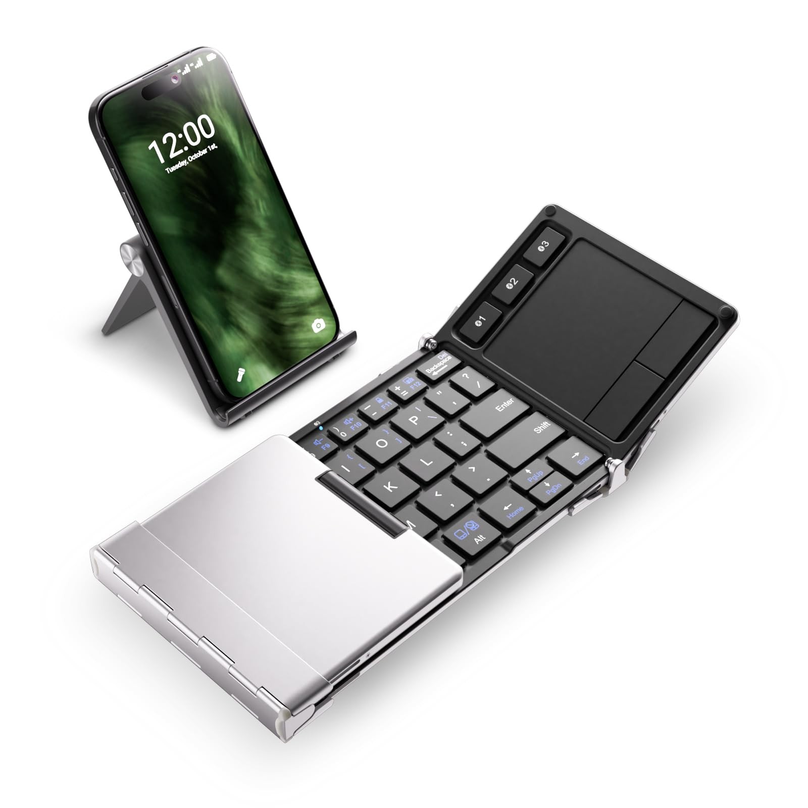 BK08 Foldable Keyboard with Touchpad for Phone and Tablet, Silver