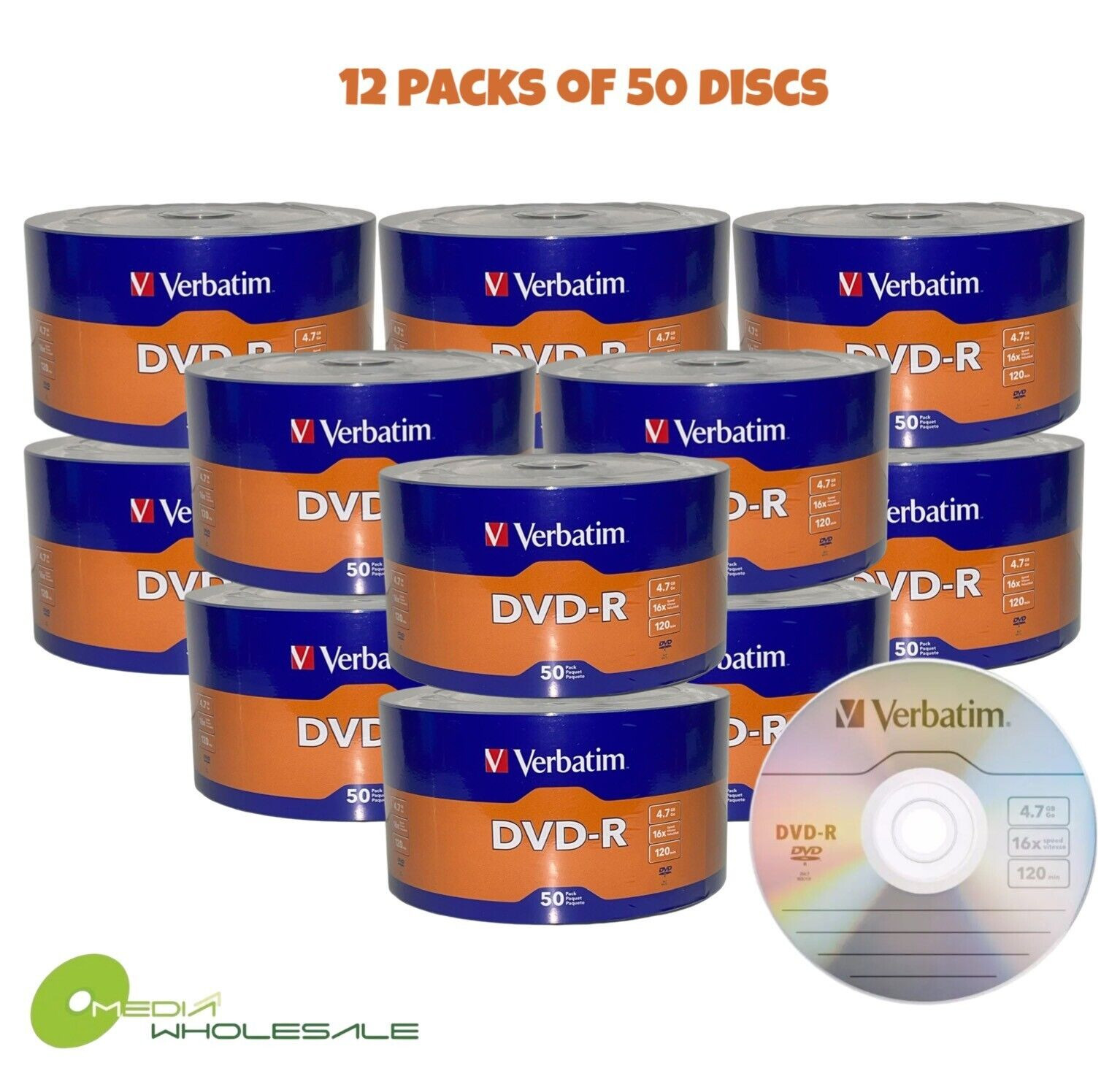 600 VERBATIM Blank 16X DVD-R DVDR Branded Logo 4.7GB Recordable Media Disc