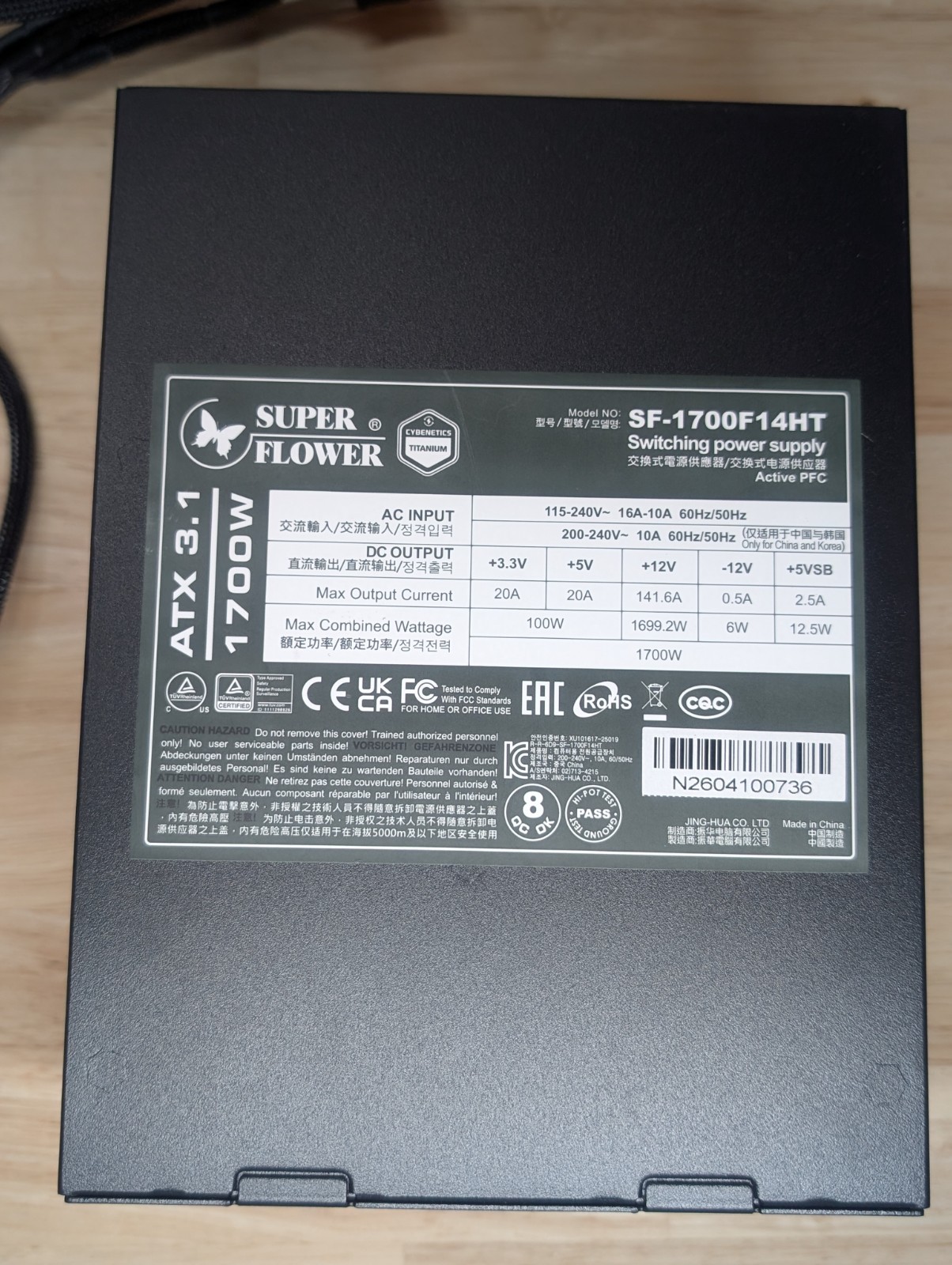 Open Box + Cables Super Flower Leadex Titanium 1700W ATX 3.1 Cybenetics Titanium