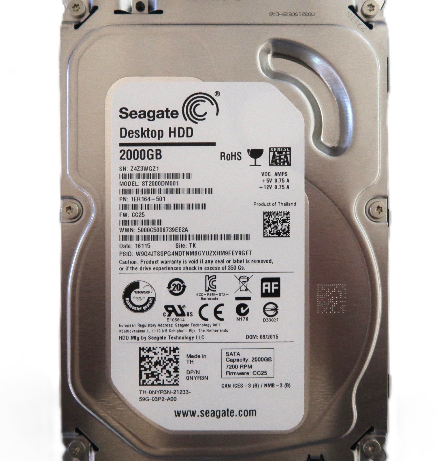 Seagate ST2000DM001 1ER164-501 CC25 TK Thailand (Z4Z3) 3.5" 2TB Sata 09/2015