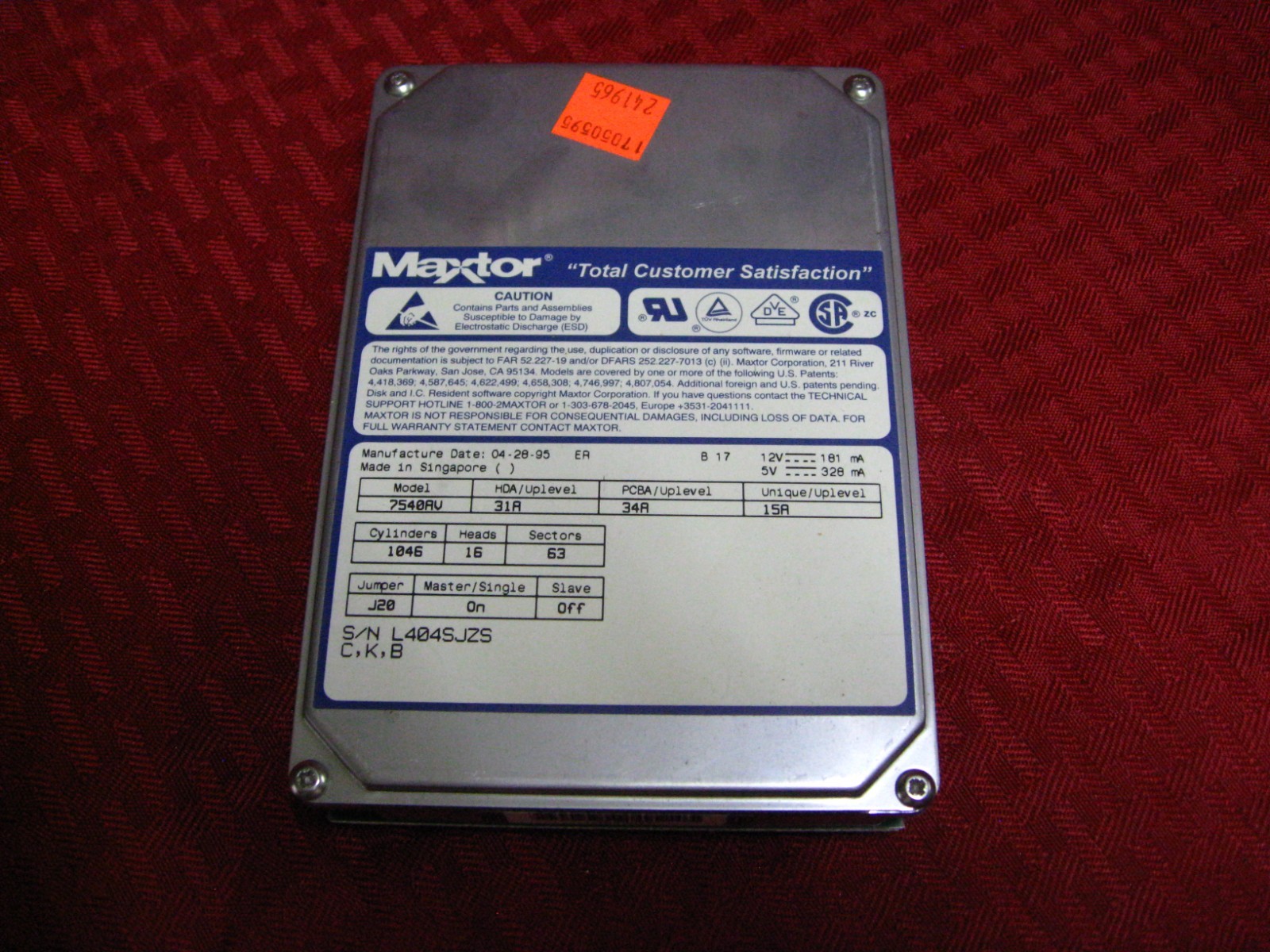 7540AV Maxtor 7000 Series 540MB 3600RPM ATA/IDE 32KB Cache 3.5-inch Internal HDD