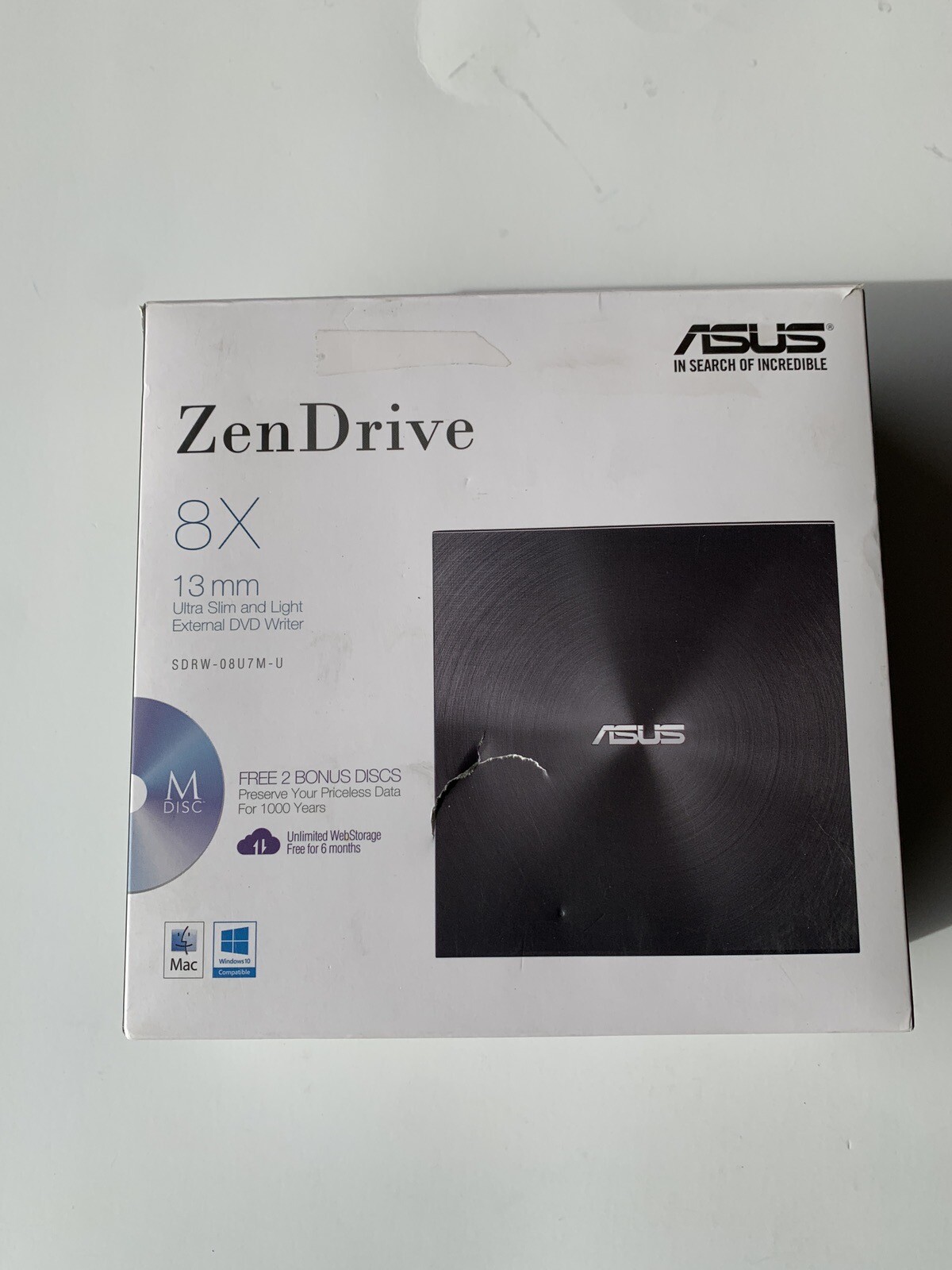 ASUS Zen Drive Ultra Slim USB 2.0 External 8X DVD Optical Drive  +/-RW Open Box