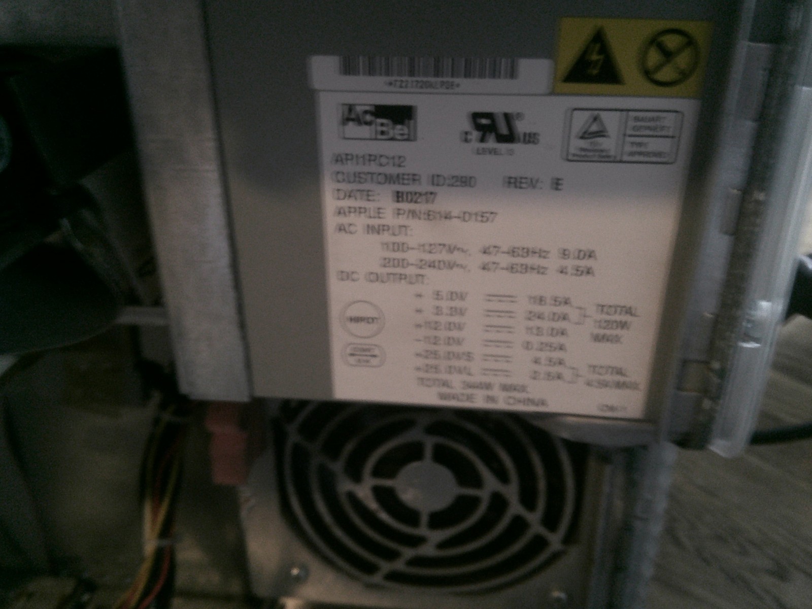 Apple PowerMac G4 Quicksilver Power Supply 344W 614-0157 API1PC12
