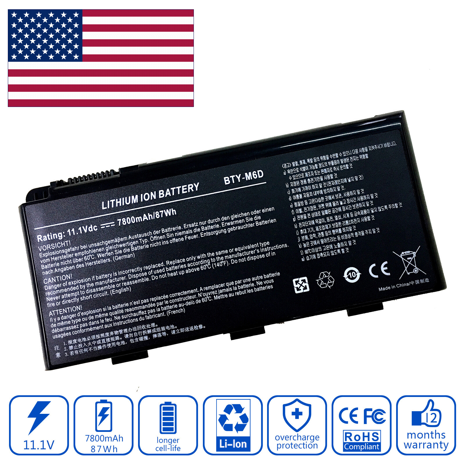 Battery for MSI GT683DXR-603US GT683DXR-600FR GT780DXR-096US GT783-625US