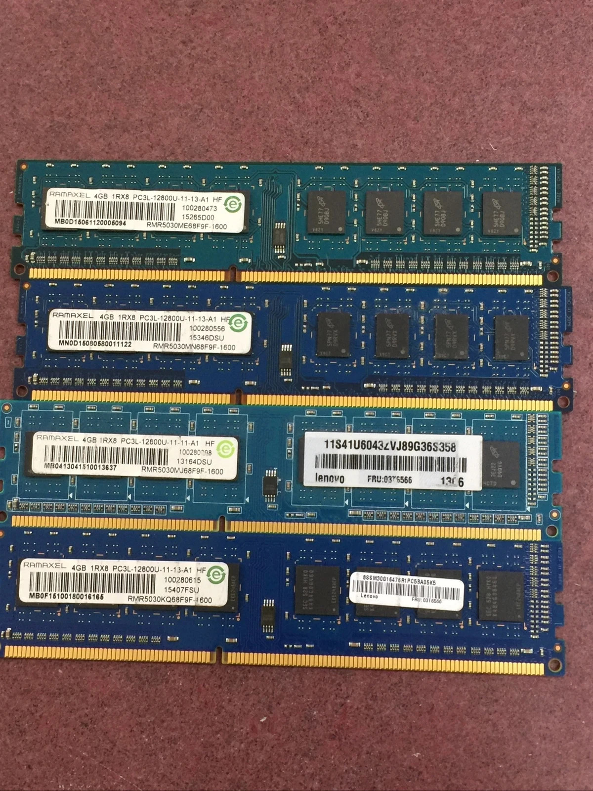 Ramaxel 16GB (4x4GB) PC3L-12800u DDR3-1600MHz 1Rx8 RMR5030ME68F9F-1600
