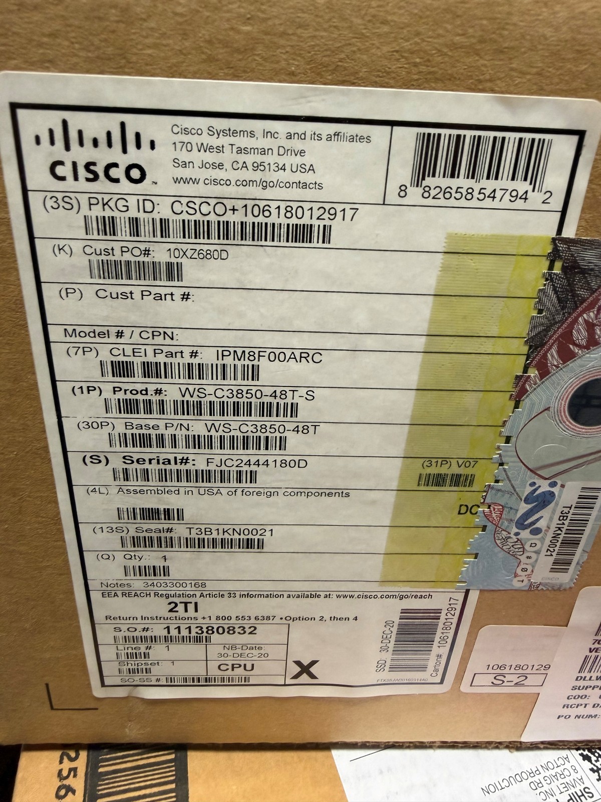WS-C3850-48T-S NEW CISCO 48-Port Gigabit Ethernet Switch – W/  PWR-C1-350AC