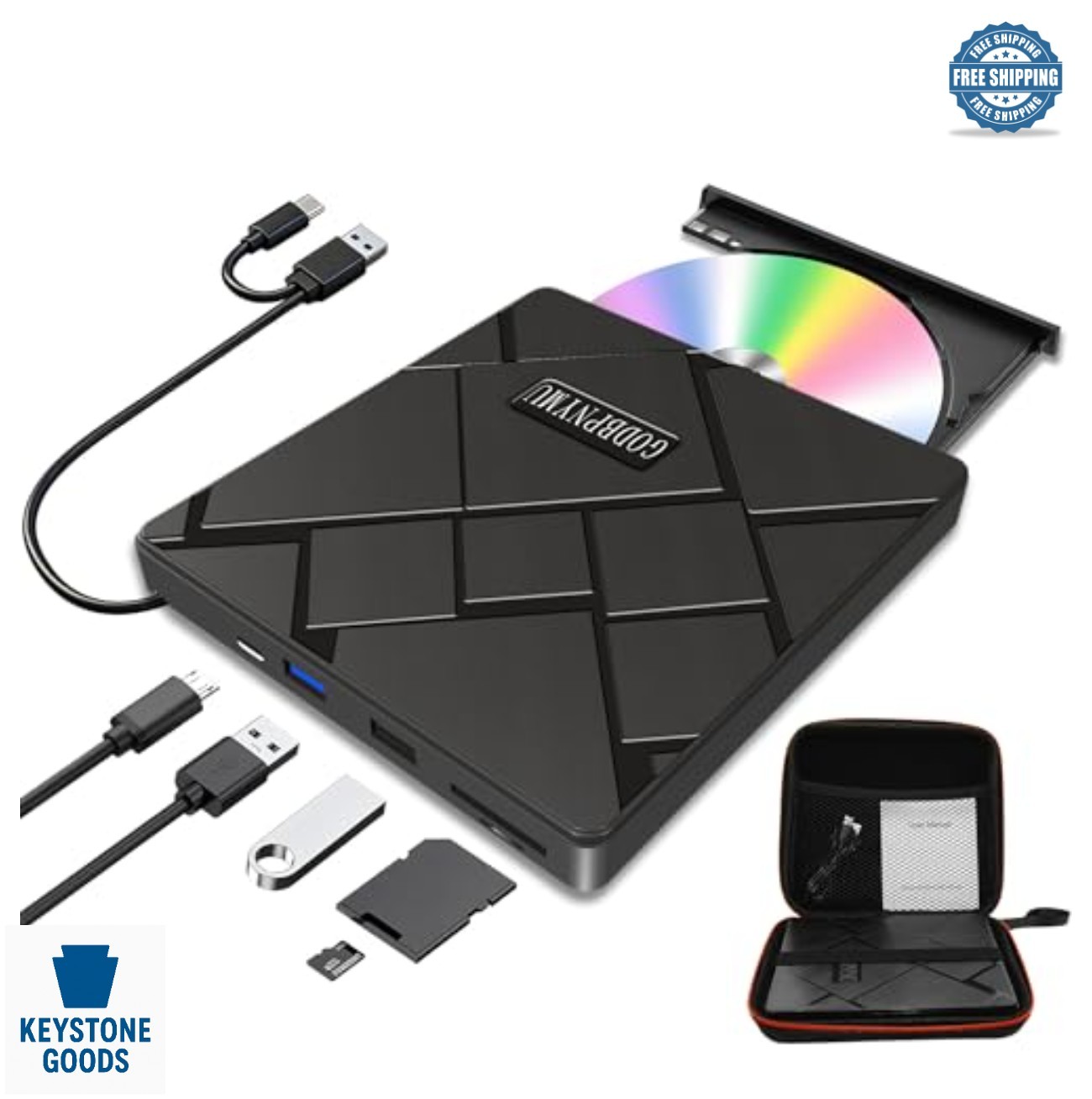 External CD DVD Drive 5 in 1 USB C 3.0 Burner Player Hub SD TF Card Reader