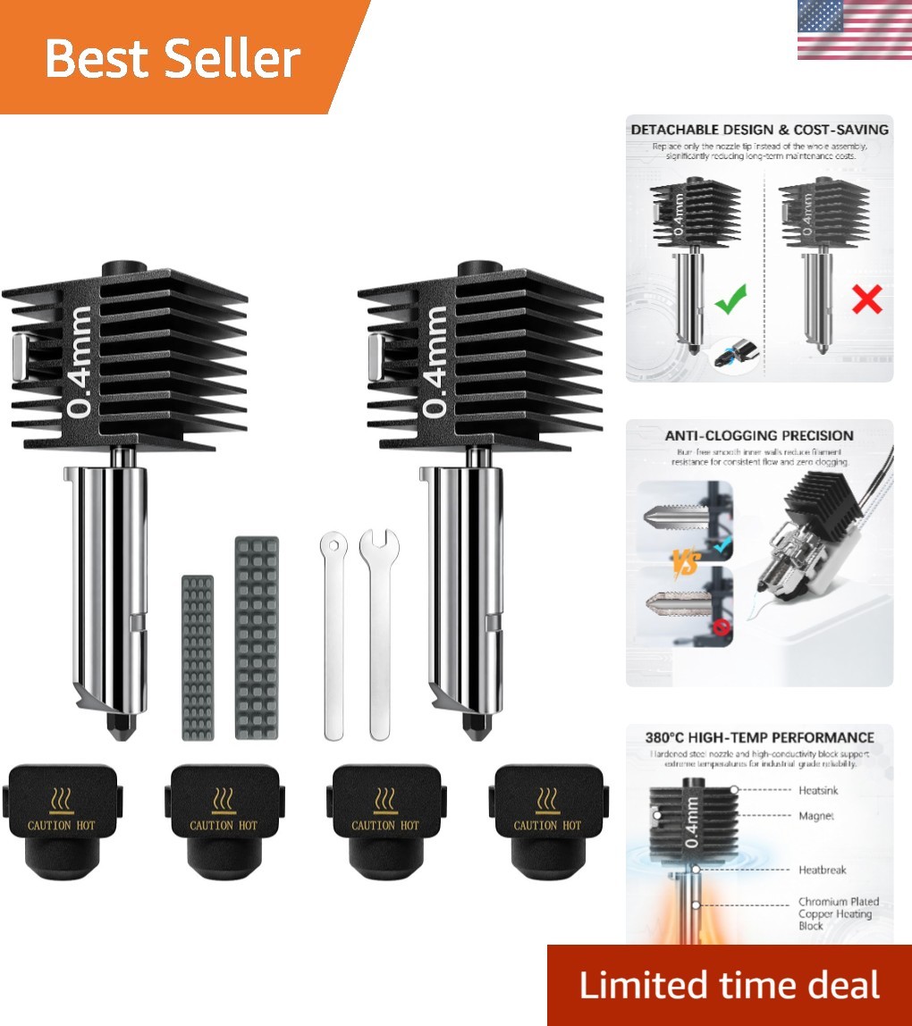 Effortless 3D Printing with 0.4mm Hardened Steel Nozzle for Bambu Lab (2 Pack)