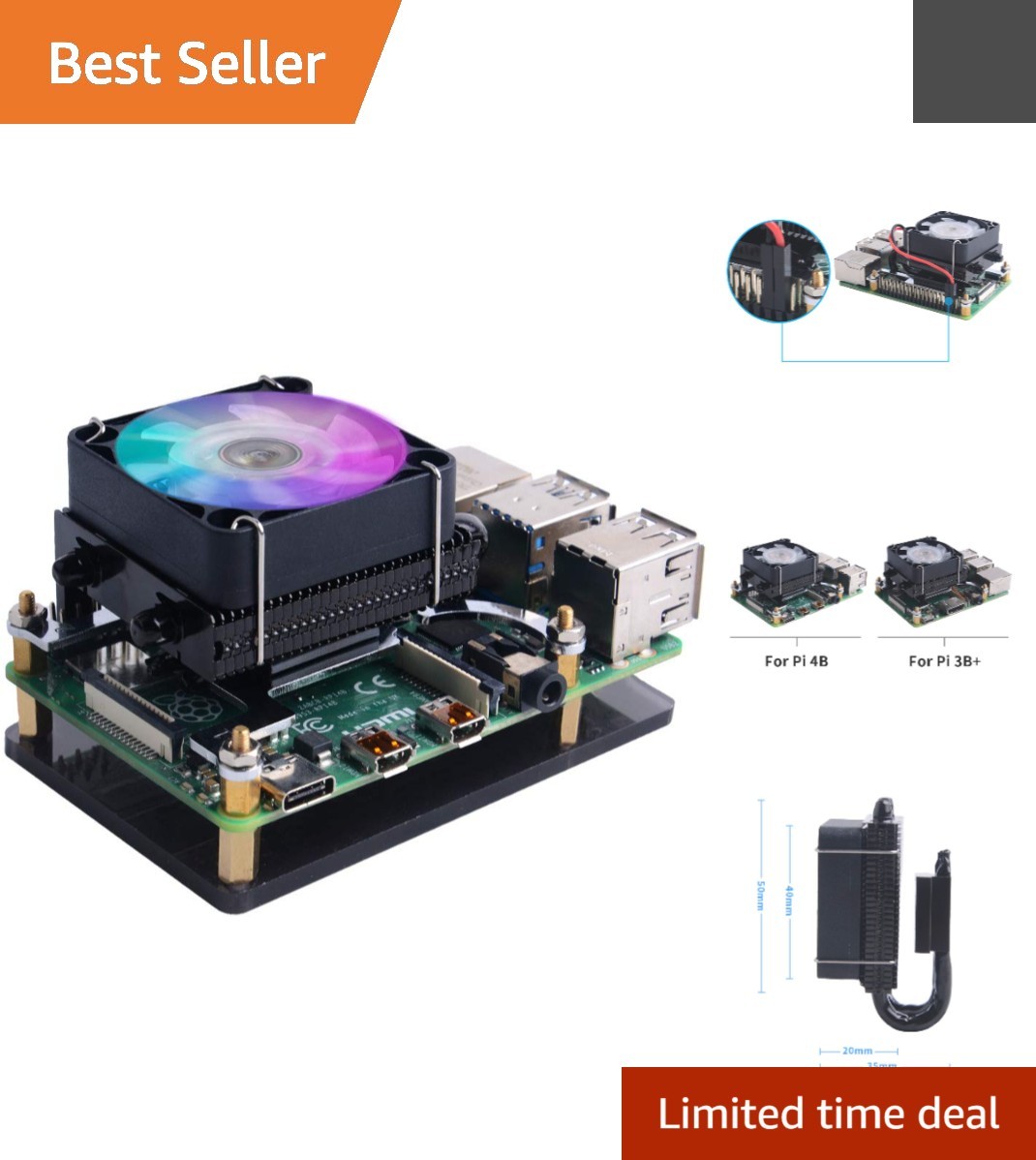 Plug-and-Play RGB CPU Cooler for Raspberry Pi 4B/3B+ - Enhanced Cooling in Style