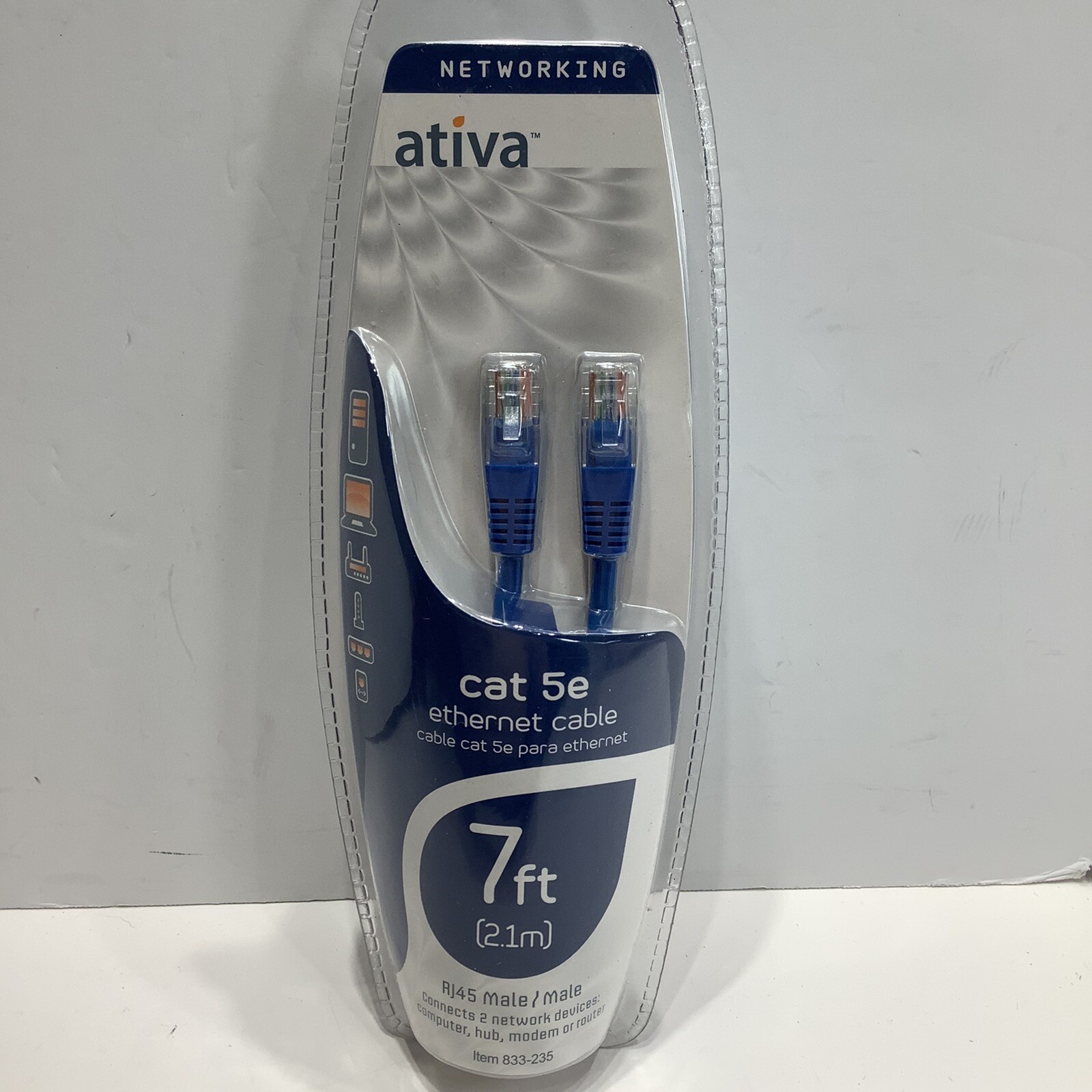Ativa Cat. 5e Utp Patch Cable - 1 X Rj-45 Male 7ft Blue, New Sealed Package