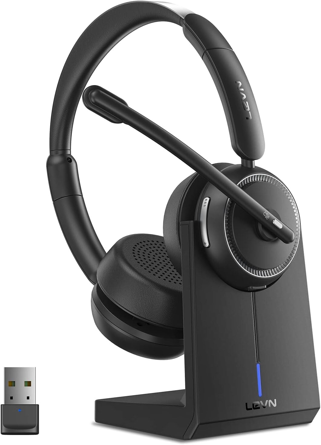Wireless Headset Bluetooth Headset with Noise Canceling Microphone Charging Base