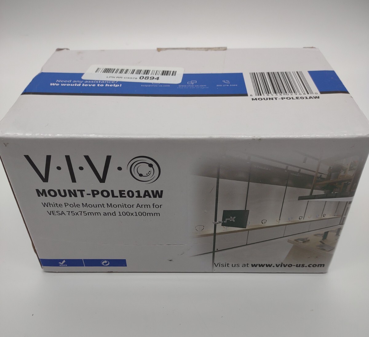 VIVO Mount-Pole01AW ~ Monitor Arm for VESA 75x75mm and 100x100mm