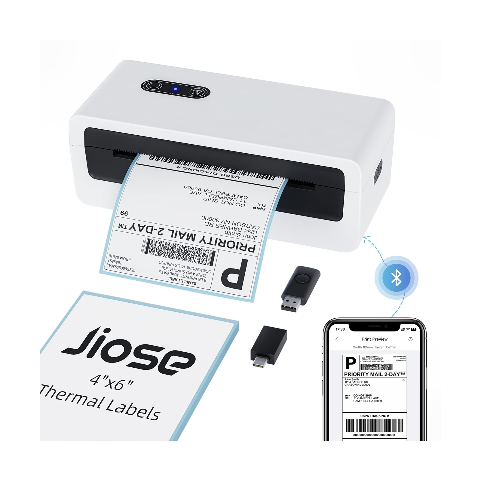 Jiose Bluetooth Thermal Label Printer - 4x6 Shipping Label Printer for Small ...