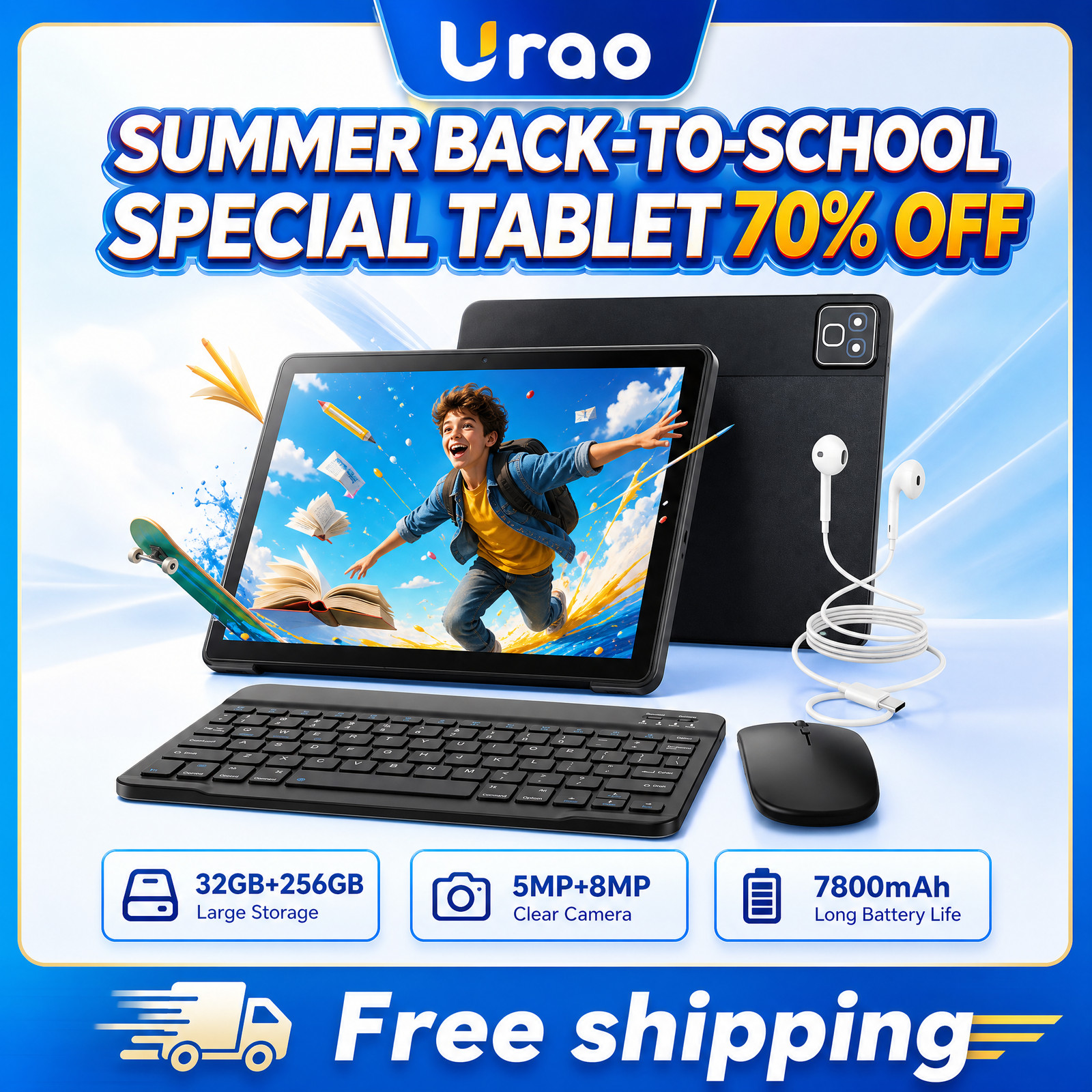 2026 Urao 11" Android 16 Tablet 32GB + 256GB ROM 1TB TF Gemini AI Wifi 7800mAh