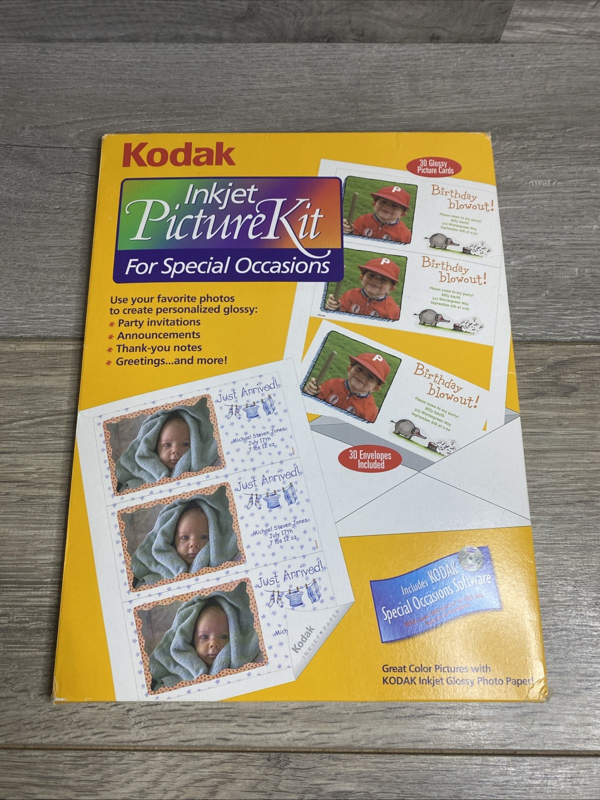 Kodak Inkjet Picture Kit – 30 Glossy Picture Cards 8.5 x 11  Party Invites NOB