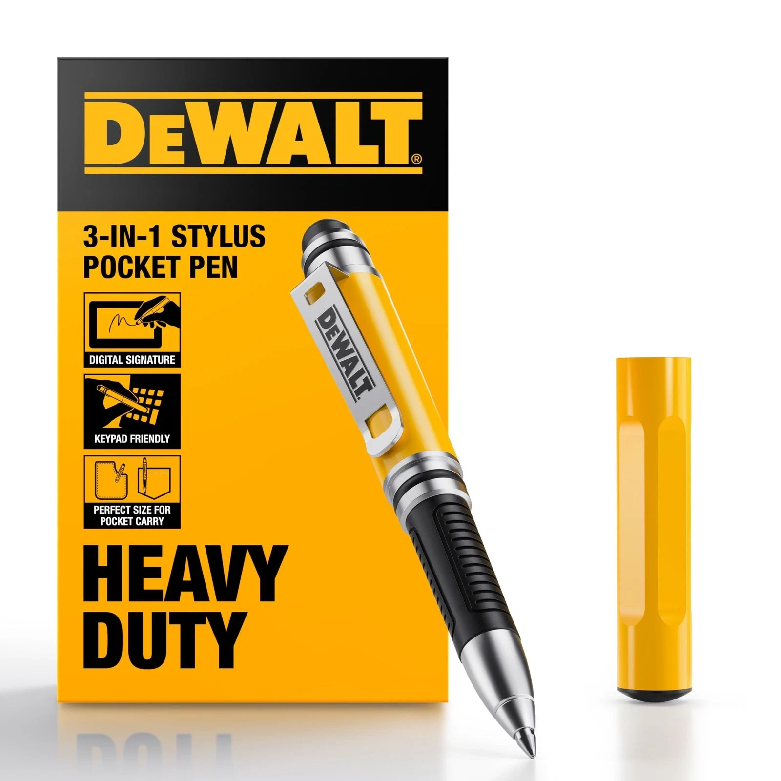 DEWALT Heavy Duty 3-in-1 Mini Stylus Pocket Pen, Tablet Pens 4 inches, black
