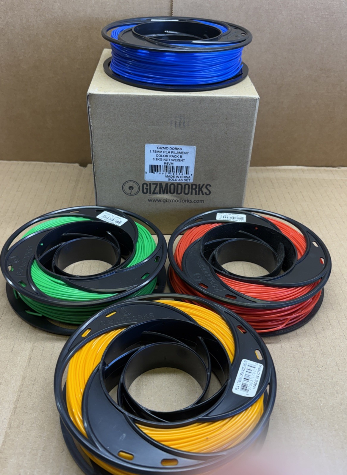 NEW: BOX OF 4 Gizmo Dorks 3D Printer Filament PLA 1.75mm K6VM Multicolor