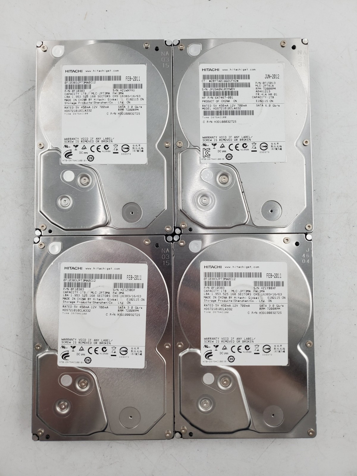 MIX LOT OF 4  1TB  HITACHI  DESKTOP HDD 3.5"  SATA HARD DRIVE (749)