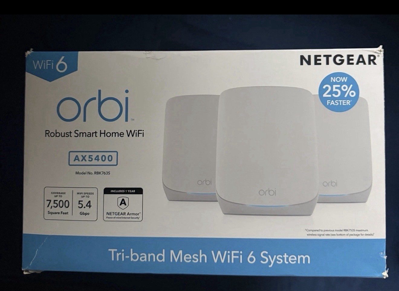 NETGEAR Orbi AX5400 RBK763S Tri-Band Mesh WiFi 6 Router 5400Mbps 3-Pack