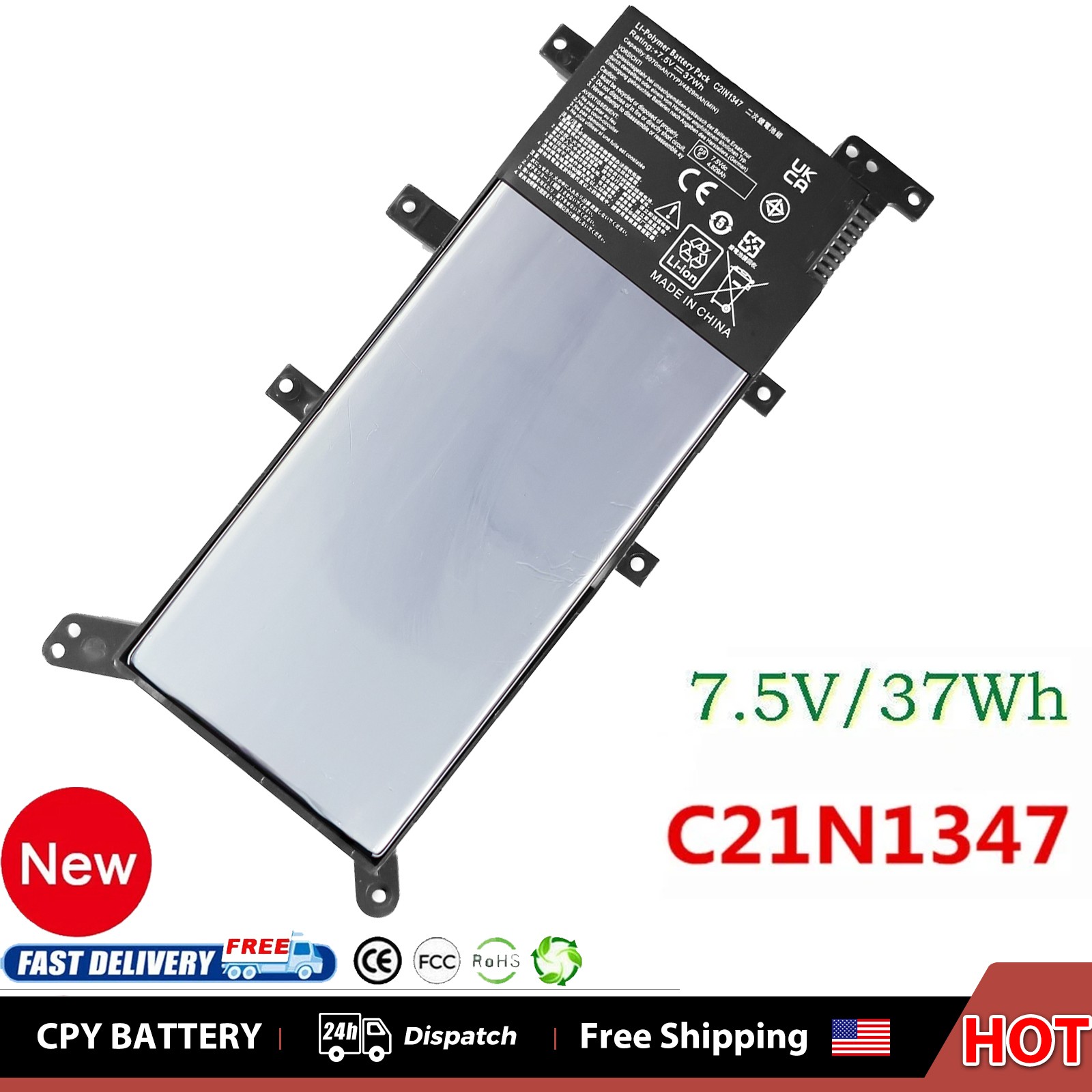37Wh C21N1347 Battery For ASUS X555 X555LA X555LD A555L F554 F554L F555 7.5V New
