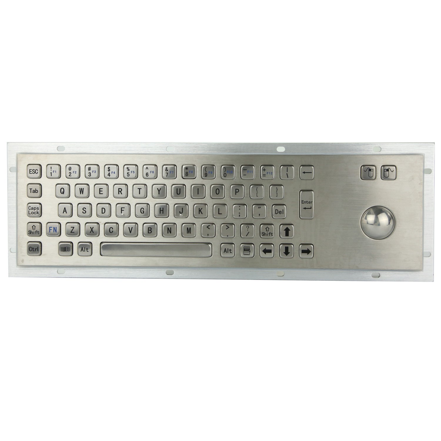 Panel Mount Industrial Waterproof Stainless Steel Metal Keyboard with Trackball