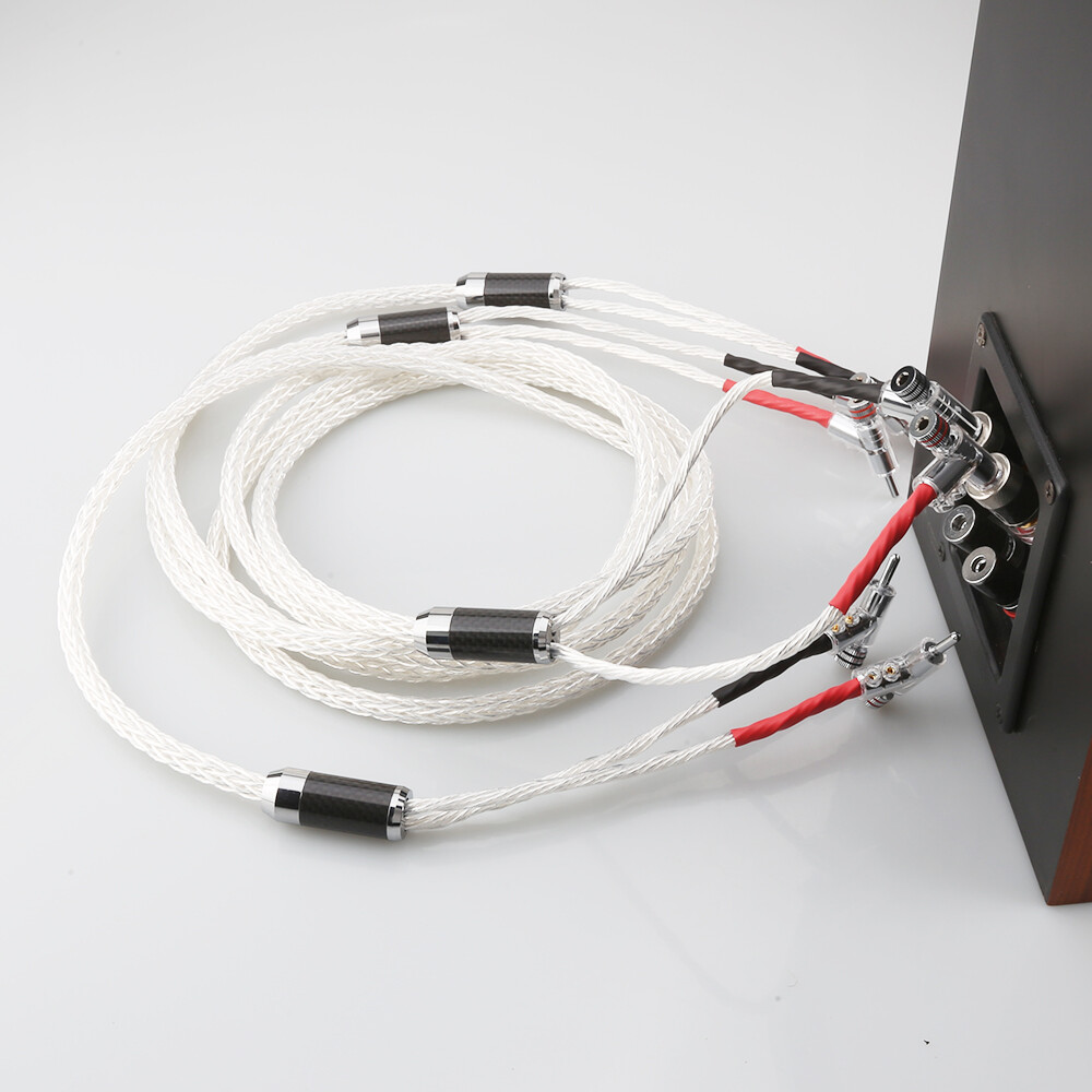 8 AWG Silver Plated OCC HIFI Speaker Wire Cable with Rhodium Locking Banana plug