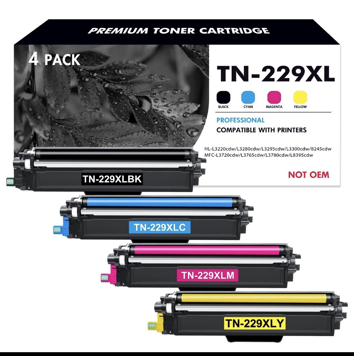 TN229XL 4Pk High Yield Color Toner Cartridge WITH CHIP for Brother HL-L3295CDW