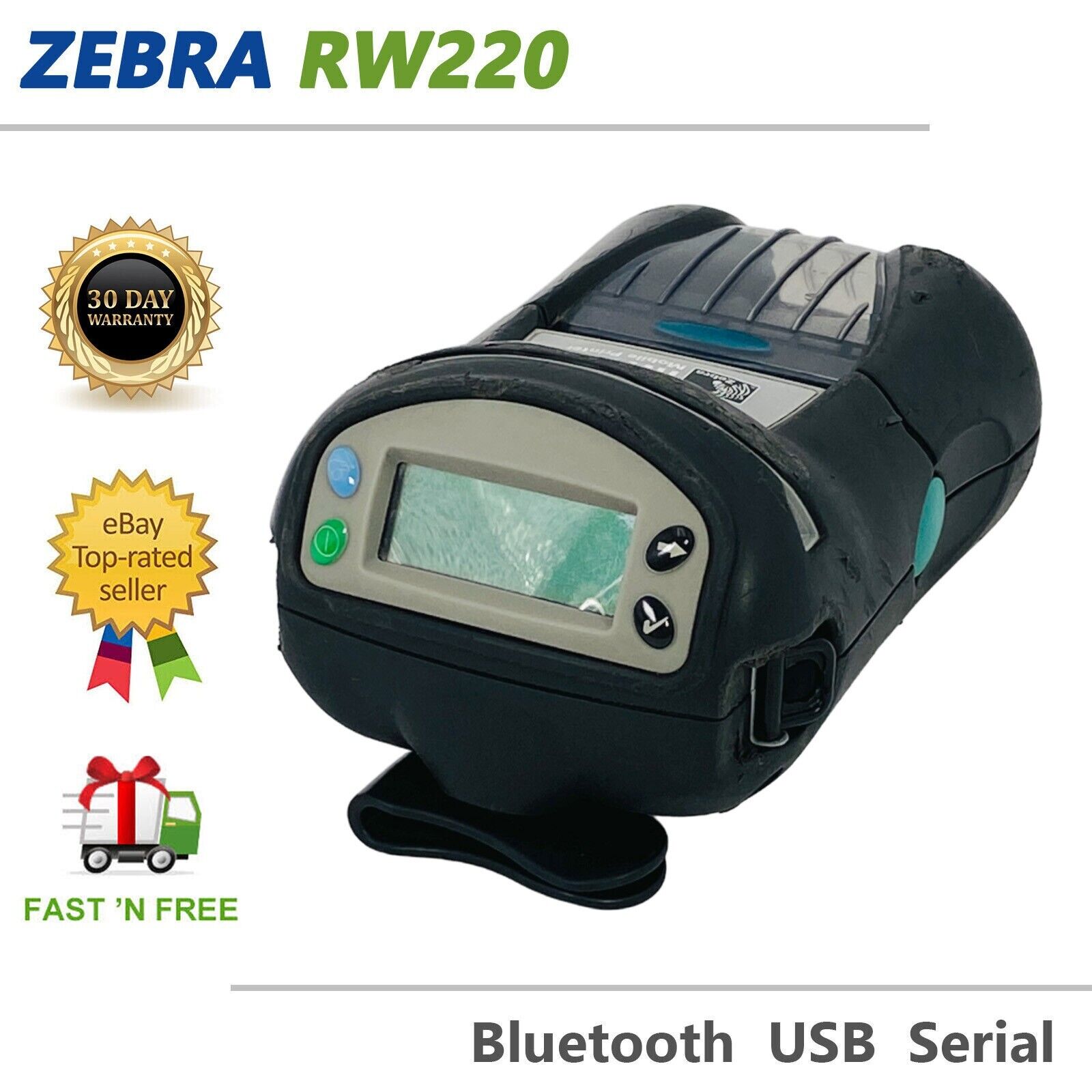 Zebra RW220 Thermal Mobile Label Printer Card Reader BT USB Serial NO Charger