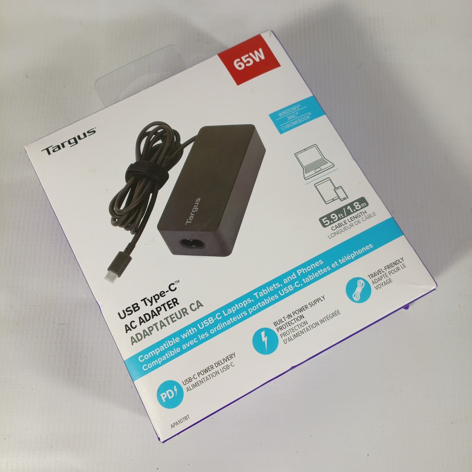Targus 65W USB-C AC Adapter APA107 Laptop Charger Tablet Phone