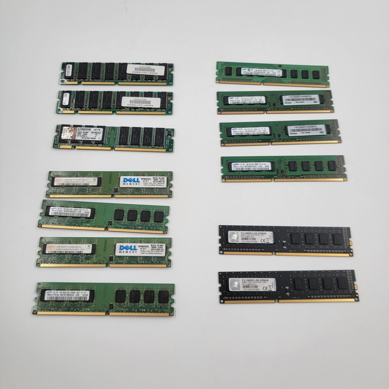 Lot of 13 - 1 GB and 2 GB Computer Ram Sticks