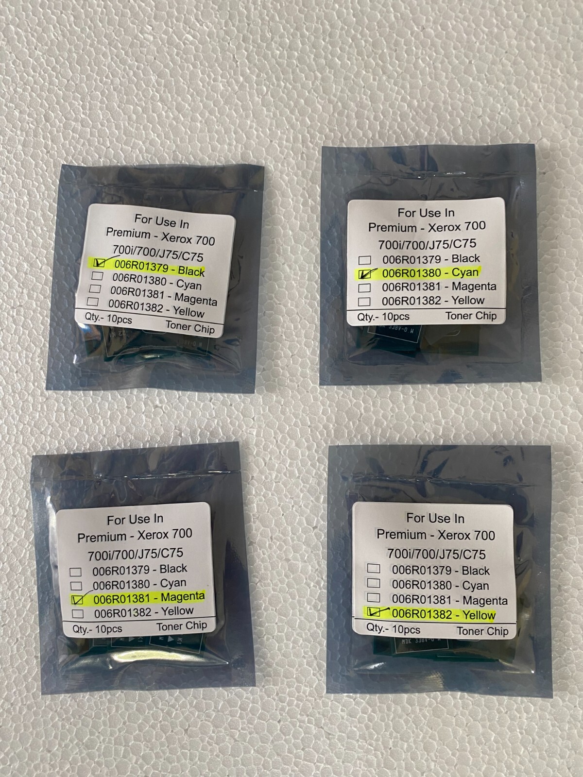 10 sets CMYK  Toner Chip (006R01379/80/81/82) for Xerox DC 700/700i/J75/C75 CMYK