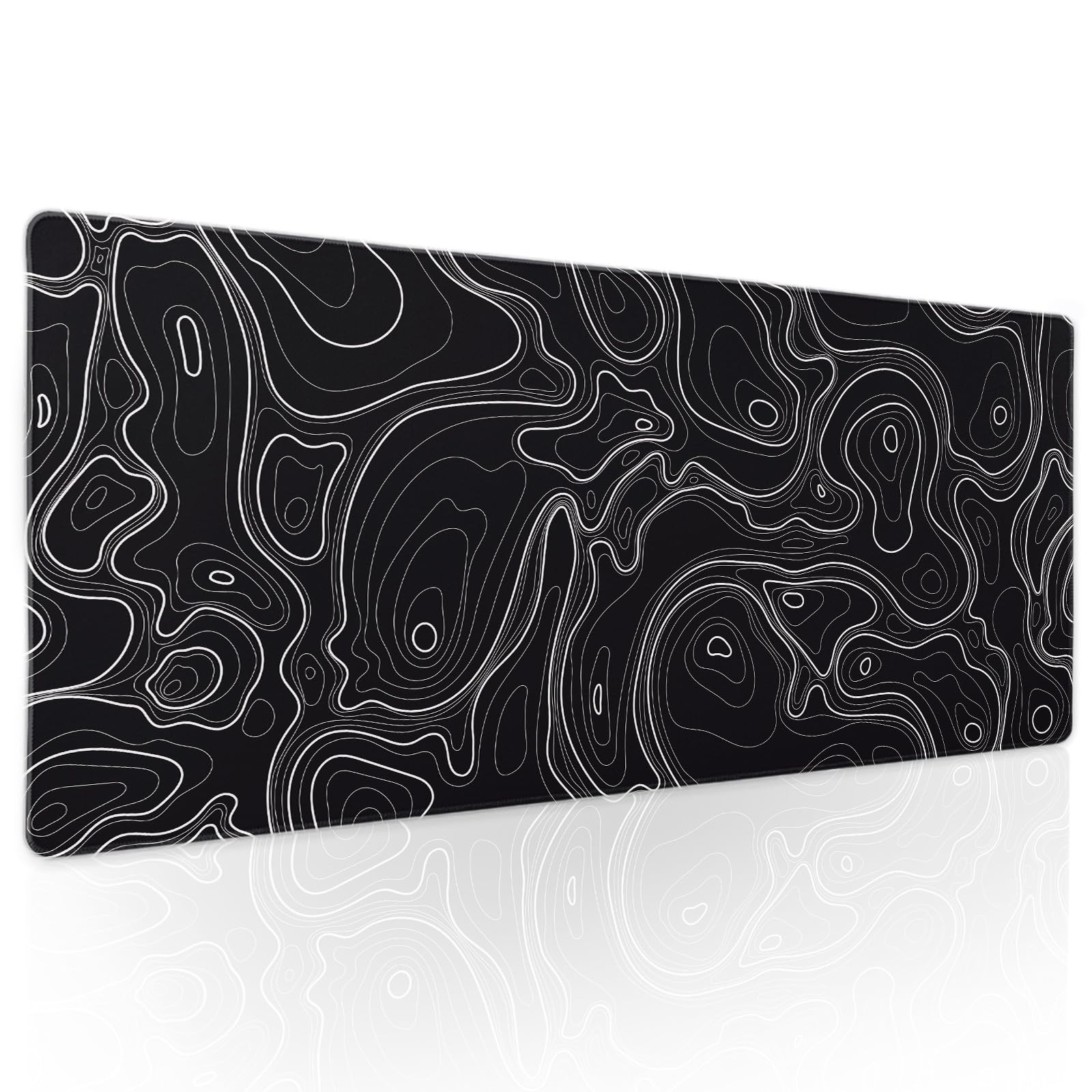 Topographic Map Black Gaming Mouse Pad XL Minimalist Topo Geographic White Lines