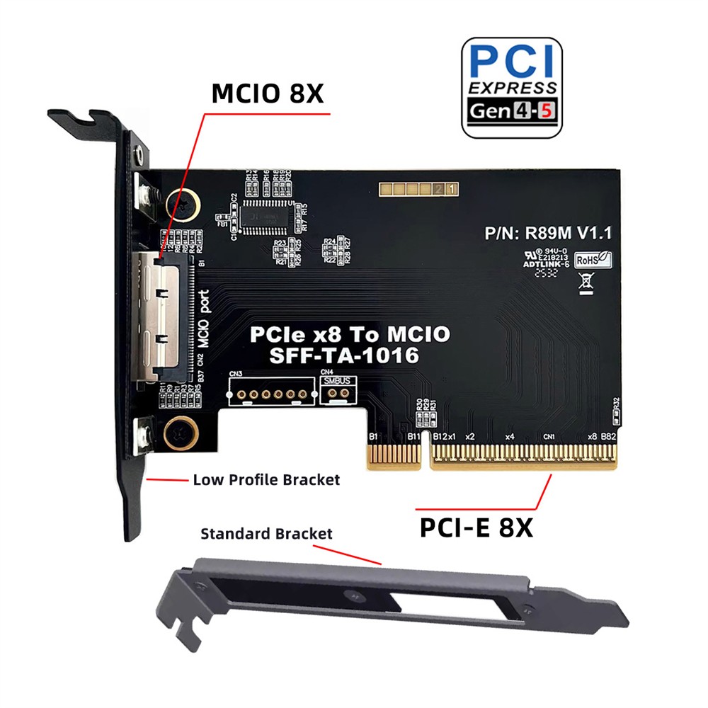 PCI-E X8 to PCI-E 5.0 MCIO 8i 74Pin SFF-TA-1016 Adapter for Expansion Graphics