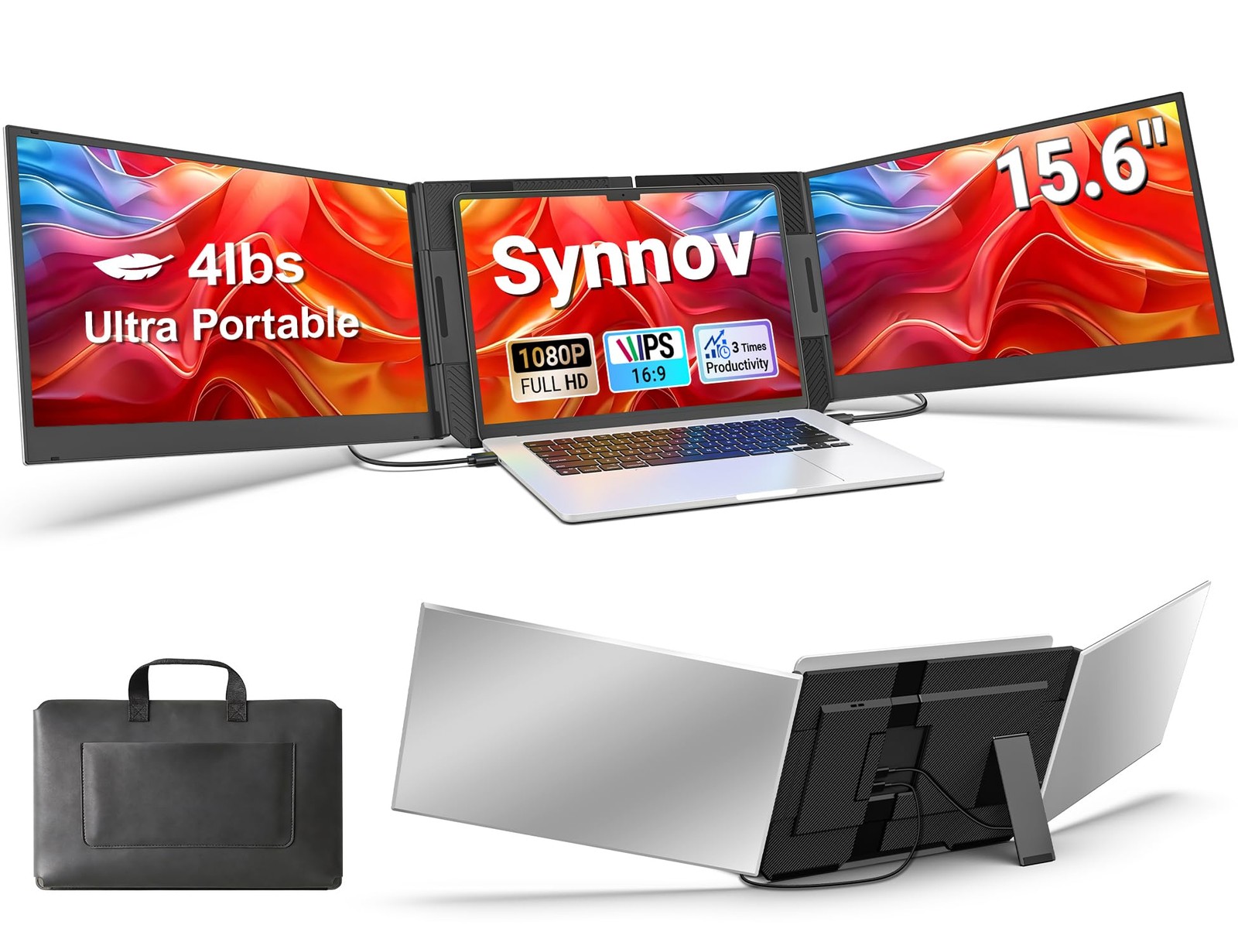 15.6“ Laptop Screen Extender, 1080P FHD Ultra Light & Portable Triple Monitor...